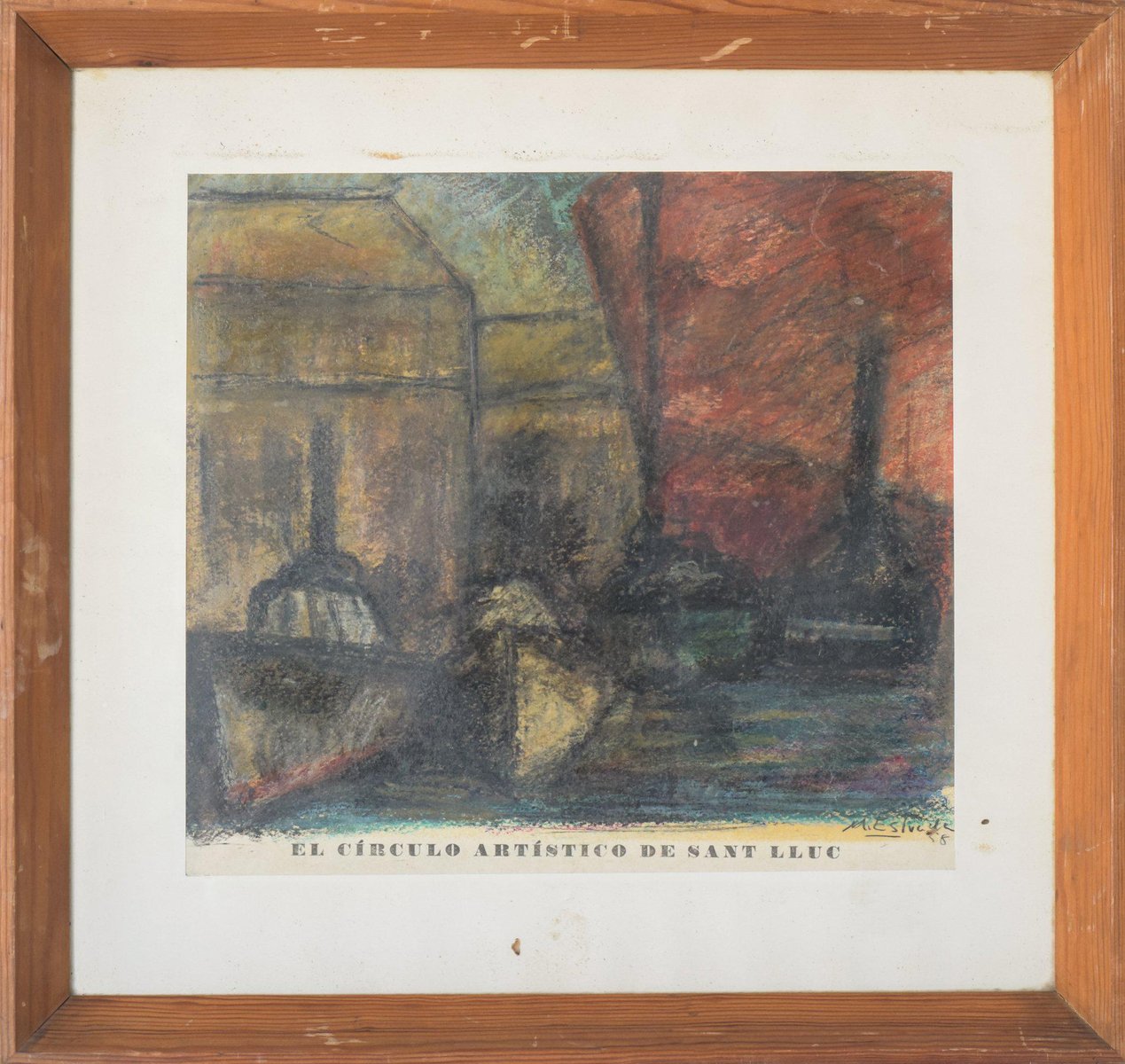 M. Estvade, El Círculo Artístico de Sant Lluc, Expressive Harbor Scene, 1958, Lithograph on Paper, Framed