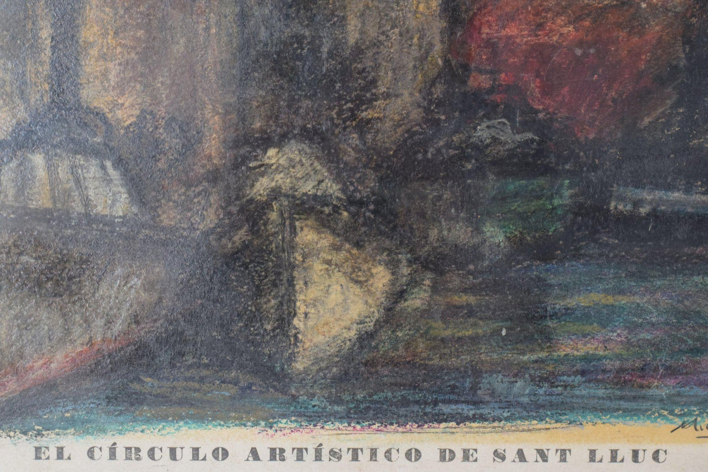 M. Estvade, El Círculo Artístico de Sant Lluc, Expressive Harbor Scene, 1958, Lithograph on Paper, Framed