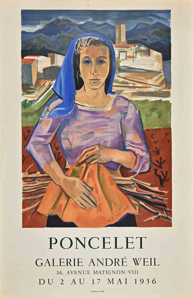 M.G. Poncelet, Woman with Blue Scarf, Vintage Offset Poster, 1956