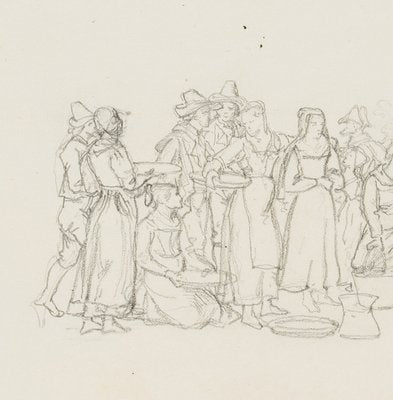 M. Neher, Italian Group of People with Till, 1830, Pencil-OJR-1273288