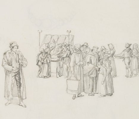 M. Neher, Italian Market Scene, 1840, Pencil-OJR-1273306