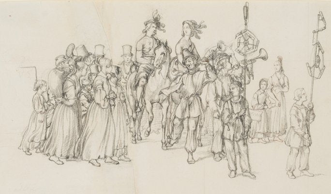 M. Neher, Procession with a Couple on Horseback, 1840, Pencil-OJR-1273307