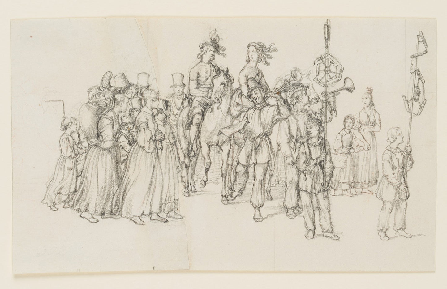 M. Neher, Procession with a Couple on Horseback, 1840, Pencil