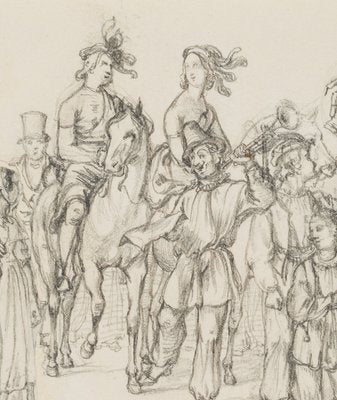 M. Neher, Procession with a Couple on Horseback, 1840, Pencil-OJR-1273307