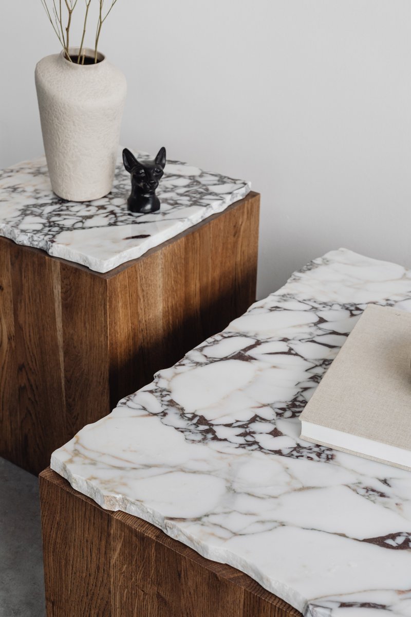 M Smoky Oak with Carrara Marble Pera Coffee Table by Un'common