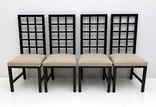 Mackintosh Style Black Lacquered High Back Chairs, 1970, Set of 4