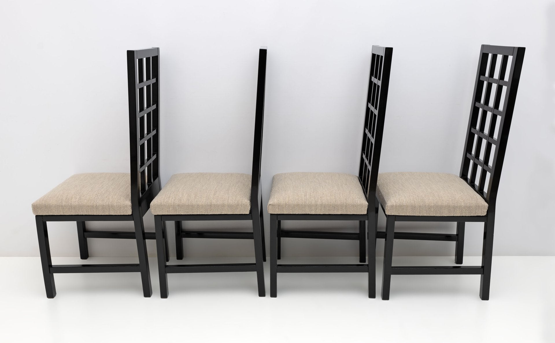 Mackintosh Style Black Lacquered High Back Chairs, 1970, Set of 4