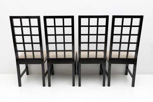 Mackintosh Style Black Lacquered High Back Chairs, 1970, Set of 4-FER-1758727