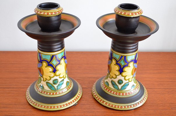 Madeleine Candlestick by Gouda Holland, 1930s, Set of 2-OV-1065134