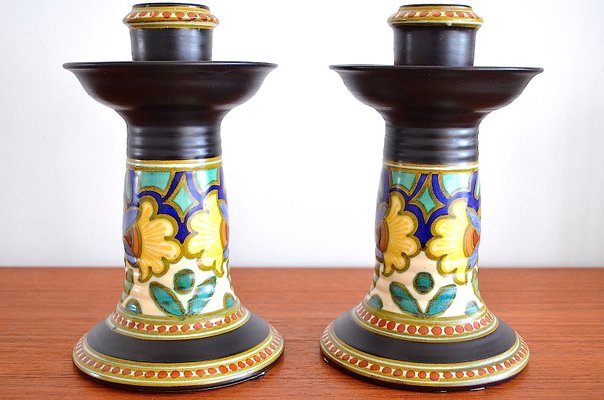 Madeleine Candlestick by Gouda Holland, 1930s, Set of 2-OV-1065134