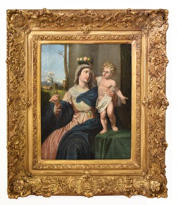 Madonna and Child Jesus, 19th-Century, Oil on Canvas, Framed-YVI-1293125