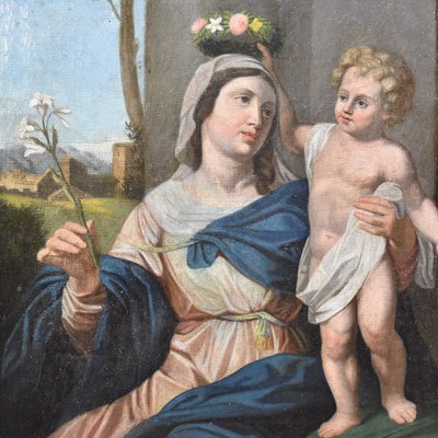 Madonna and Child Jesus, 19th-Century, Oil on Canvas, Framed-YVI-1293125