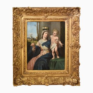 Madonna and Child Jesus, 19th-Century, Oil on Canvas, Framed-YVI-1293125