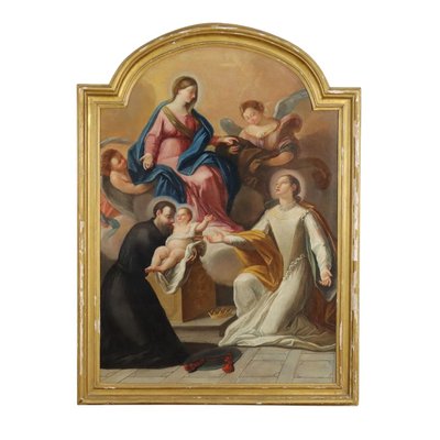 Madonna with Child, Angels, and Saints, 18th-Century, Oil on Canvas, Framed-VMM-1308541