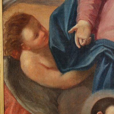 Madonna with Child, Angels, and Saints, 18th-Century, Oil on Canvas, Framed-VMM-1308541