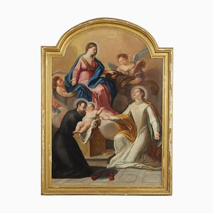 Madonna with Child, Angels, and Saints, 18th-Century, Oil on Canvas, Framed-VMM-1308541