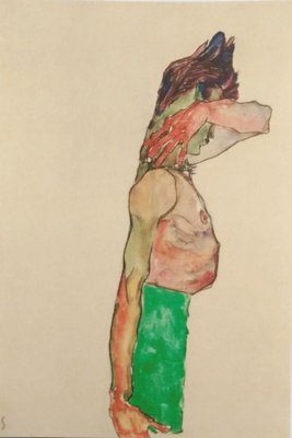 Mädchen mit grünem Rock - Original Lithograph After E. Schiele 1990