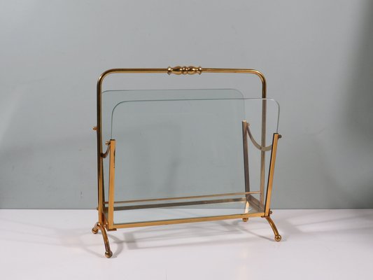 Magazine Rack in Brass and Glass, Italy, 1950s-1960s-UKG-1757051