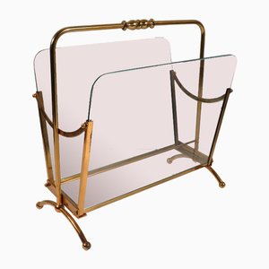 Magazine Rack in Brass and Glass, Italy, 1950s-1960s-UKG-1757051