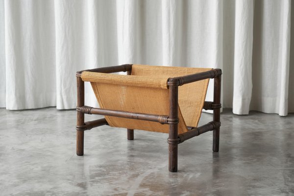 Magazine Rack in Canvas and Bamboo, 1960s-FEW-2024200