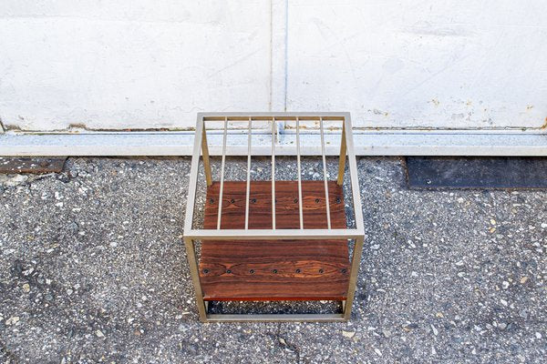 Magazine Rack in Chromed Metal and Wood, Italy, 1960s-VCV-1801988