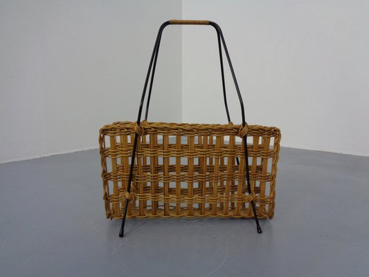 Magazine Rack in Filigree Rattan and Steel, 1960s-RDW-1262848