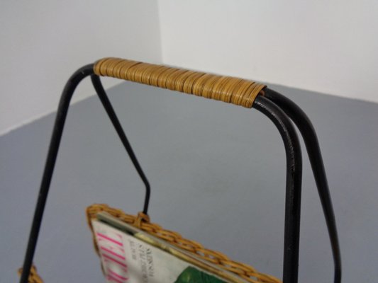 Magazine Rack in Filigree Rattan and Steel, 1960s-RDW-1262848