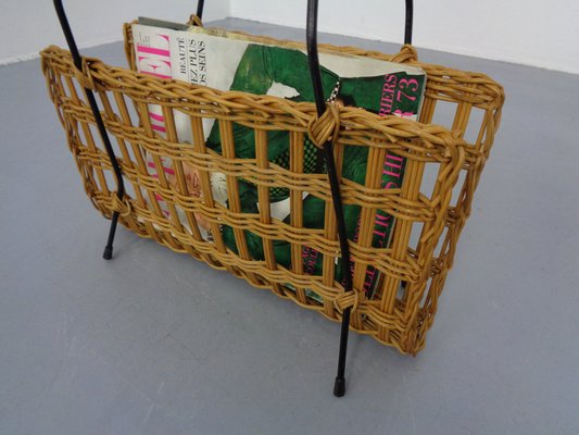 Magazine Rack in Filigree Rattan and Steel, 1960s-RDW-1262848