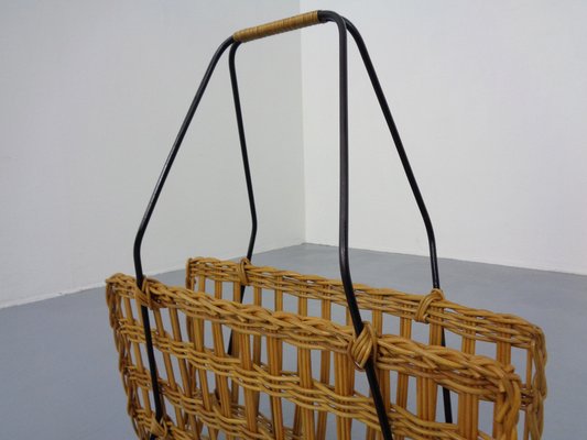 Magazine Rack in Filigree Rattan and Steel, 1960s-RDW-1262848