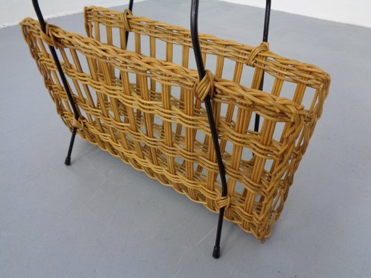 Magazine Rack in Filigree Rattan and Steel, 1960s-RDW-1262848