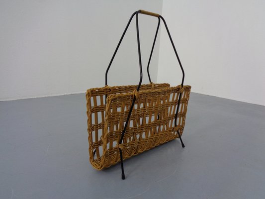 Magazine Rack in Filigree Rattan and Steel, 1960s-RDW-1262848