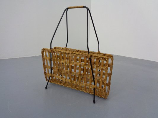 Magazine Rack in Filigree Rattan and Steel, 1960s-RDW-1262848