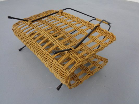 Magazine Rack in Filigree Rattan and Steel, 1960s-RDW-1262848