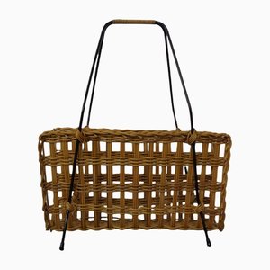 Magazine Rack in Filigree Rattan and Steel, 1960s-RDW-1262848