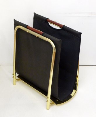 Magazine Rack in Gilt Metal, Textile and Wood, 1980s-RNR-1802348