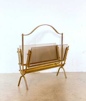 Magazine Rack in Glass & Brass, 1950s-NPC-1317594