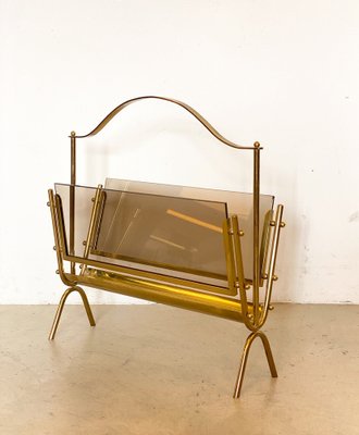 Magazine Rack in Glass & Brass, 1950s-NPC-1317594