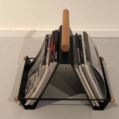 Magazine Rack in Iron and Wood, Italy, 1980s-ZD-674727