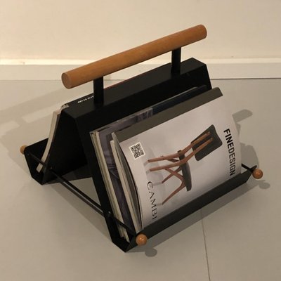 Magazine Rack in Iron and Wood, Italy, 1980s-ZD-674727