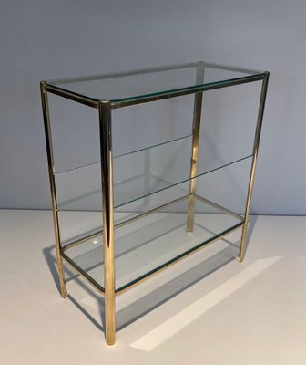 Magazine Rack in Polished Bronze and Glass by Jacques Théophile Lepelletier, 1970s-BA-1694748