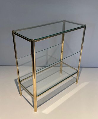 Magazine Rack in Polished Bronze and Glass by Jacques Théophile Lepelletier, 1970s-BA-1694748