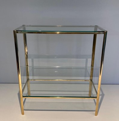 Magazine Rack in Polished Bronze and Glass by Jacques Théophile Lepelletier, 1970s-BA-1694748