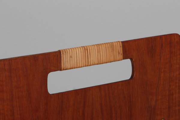 Magazine Rack in Teak and Cane attributed to Ejner Larsen & Aksel Bender Madsen, 1960s-HJB-1791100