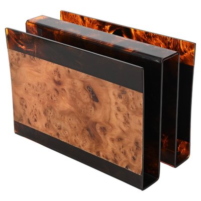 Magazine Rack in Tortoiseshell Acrylic Glass and Briar from Guzzini, Italy, 1970s-JDR-1757598