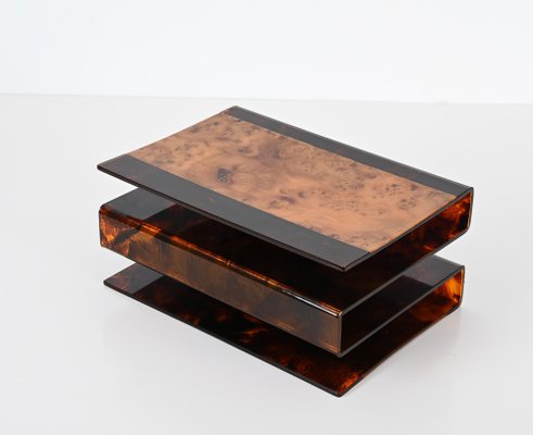 Magazine Rack in Tortoiseshell Acrylic Glass and Briar from Guzzini, Italy, 1970s-JDR-1757598