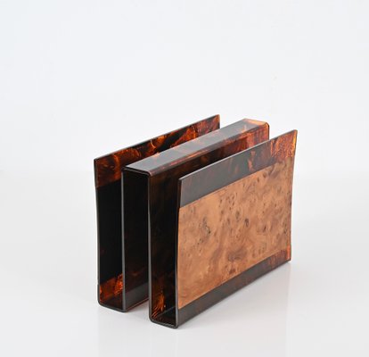 Magazine Rack in Tortoiseshell Acrylic Glass and Briar from Guzzini, Italy, 1970s-JDR-1757598