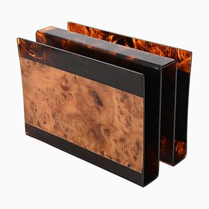 Magazine Rack in Tortoiseshell Acrylic Glass and Briar from Guzzini, Italy, 1970s-JDR-1757598