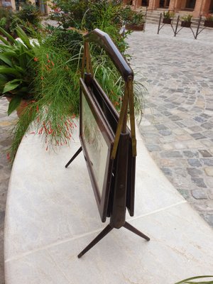 Magazine Rack in Wood and Brass with Paintings, 1970s-ZFY-1396826