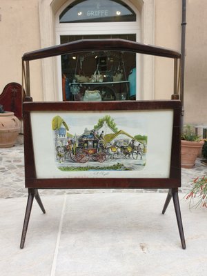 Magazine Rack in Wood and Brass with Paintings, 1970s-ZFY-1396826