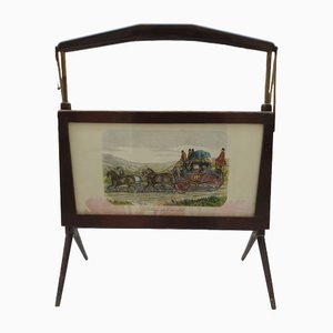 Magazine Rack in Wood and Brass with Paintings, 1970s-ZFY-1396826